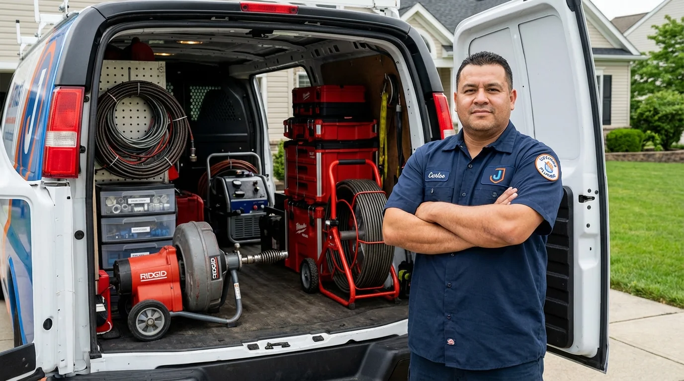 Professional drain cleaning equipment and Johns Plumbing LLC plumber in Charlemont