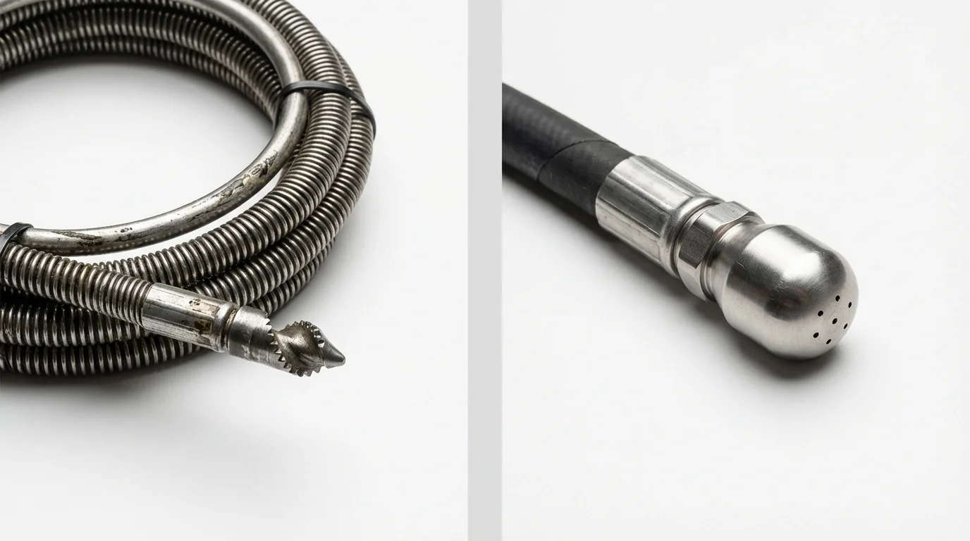 Drain snake cable and hydro jetting nozzle used for drain cleaning in Charlemont, MA