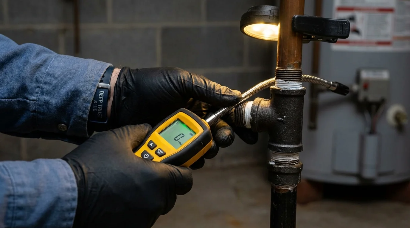 Gas leak detection with electronic sniffer by Johns Plumbing LLC in Charlemont